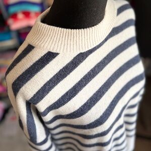 Madewell Striped Navy and White Women's Sweater Reclaimed Cashmere & Wool
